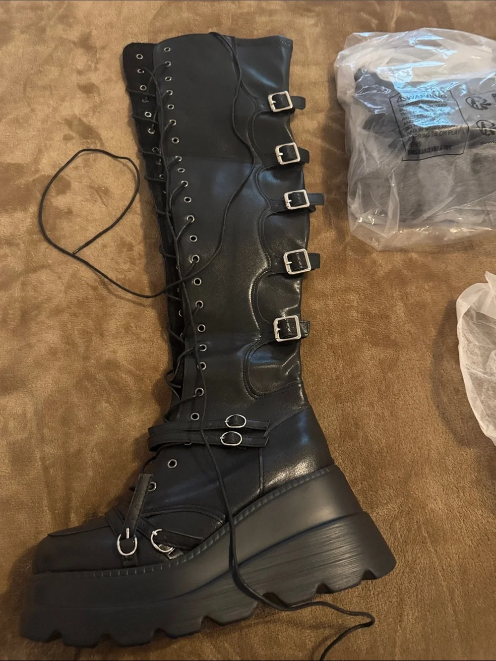 Black Over-the-Knee Platform Lace-Up Boots